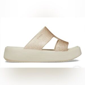 Getaway Platform Gold Glitter H-Strap Crocs Sandals Size 9